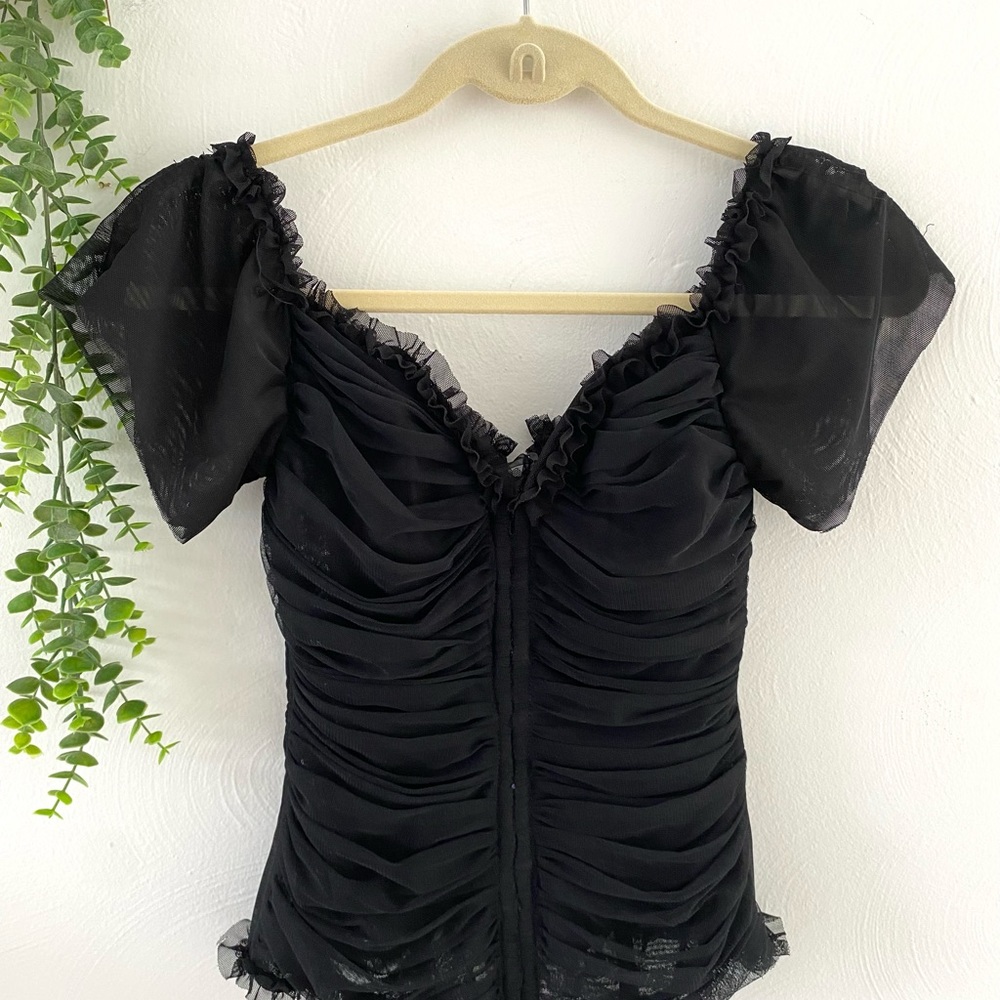 Vintage black mesh back lace up top - Picture 5 of 10